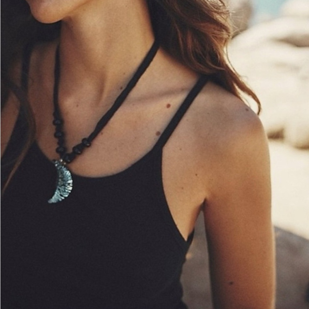 NWT Free People Witchy Crescent Boho Beaded Moon Choker Necklace